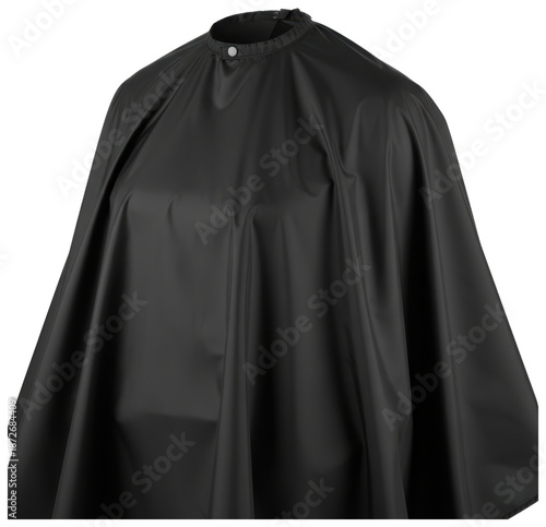 Black waterproof hairdressing cape for barber shop salon isolated on a transparent background