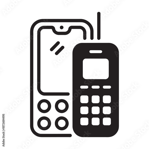 Evolution of mobile communication: from classic feature phone to modern smartphone icon
