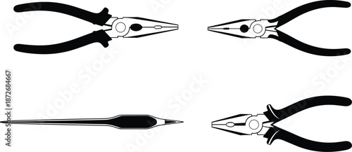 Professional pliers tool set illustration isolated on white background, industrial hand tools vector design for repair engineering workshop hardware equipment