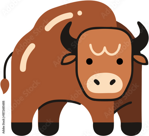 Brown cartoon bull with horns 1.