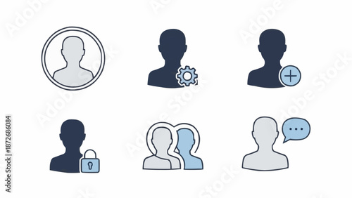 User profile icons representing different account statuses and actions.