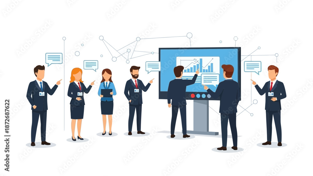 Fototapeta premium Business Meeting Presentation with Data Analysis on Screen