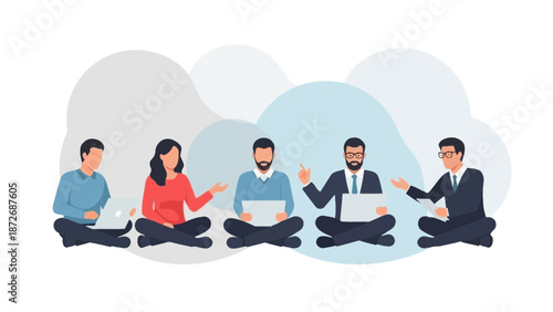 Diverse Group Collaborating with Laptops on a White Background