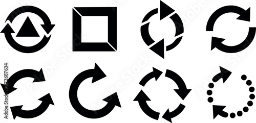 Circular arrow vector icons illustrating various refresh reload and repeat symbol designs for user interface and web applications