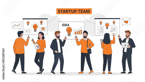 Startup Team Brainstorming Ideas and Innovation with Presentations