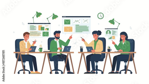 Team Collaboration in Modern Office Meeting, Business Strategy Discussion