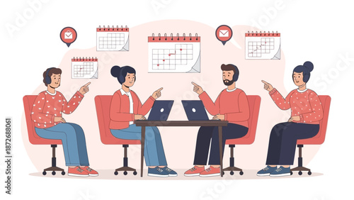 Team Meeting Illustration: Collaboration, Planning, and Scheduling with Calendars
