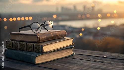 old book and glasses on the table