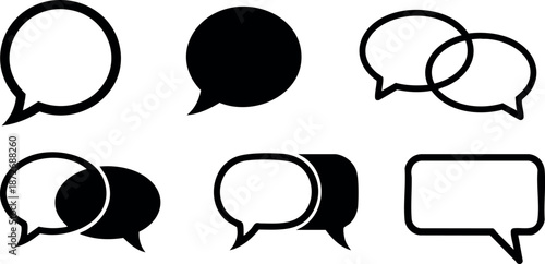 Speech Bubble Icons Collection for Communication and Messaging Vector Illustration Set in Black and White