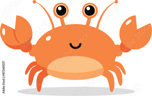 Smiling Orange Cartoon Crab Character.