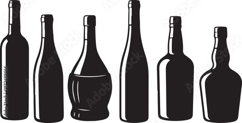Vintage Cellar: Assorted Wine and Spirits Bottle Silhouette Collection