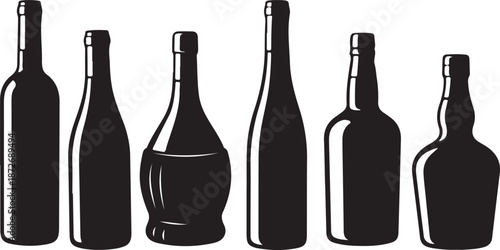 The Connoisseur's Collection: Diverse Wine and Spirits Bottle Silhouettes