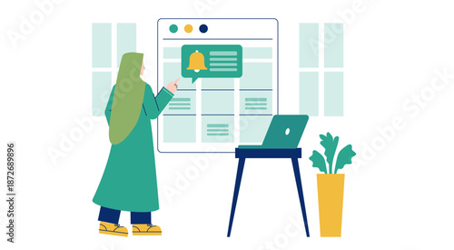 _Muslimah Preparing Digital Planner and Work Schedule Flat Illustration