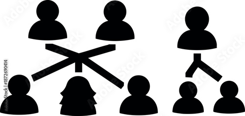 Hierarchical team structure vector with connected people icons showing organizational roles and relationships