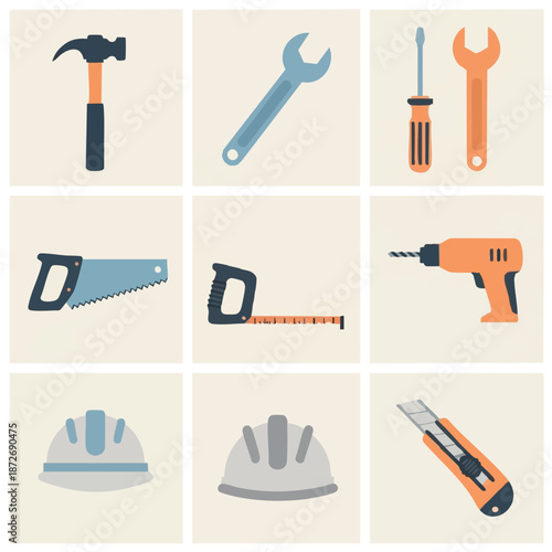 Construction tools set icons.