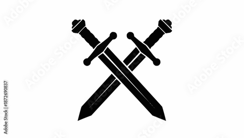 Two crossed swords silhouette isolated on white background.