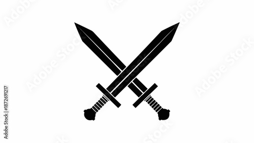 Two Crossed Swords Silhouette Isolated on White Background.