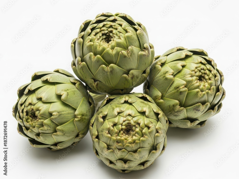 Fototapeta premium Fresh artichokes on white background