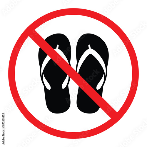 Prohibition sign depicting black flip flops with a red circle and a diagonal line through them