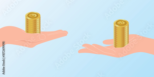 Two Hands Holding Gold Dollar and Euro Coins Exchange , Coin Trading International