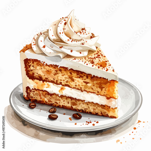 Slice of Layered Coffee Cake with Cream.