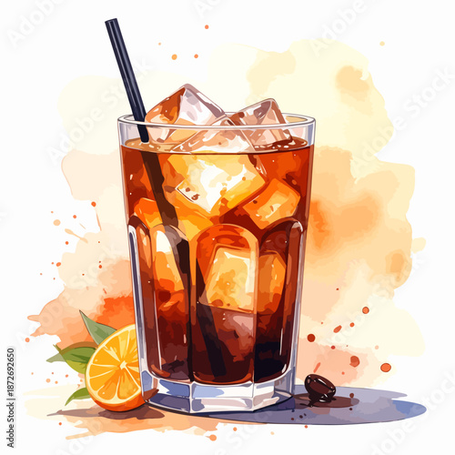 Glass of Iced Tea with Orange Slice.
