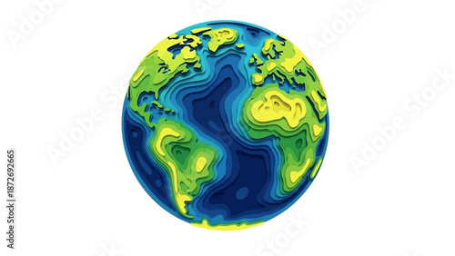 Stylized illustration of planet Earth showing continents and oceans with topographic contour lines.