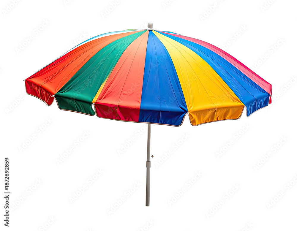 Obraz premium A vibrant rainbow-colored umbrella stands against a black backdrop, top view