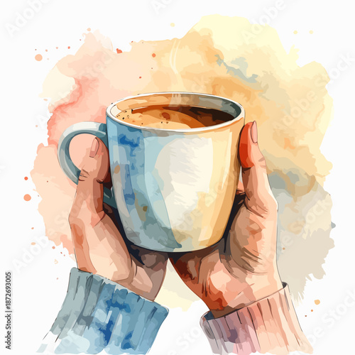 Hands holding a coffee mug with coffee.