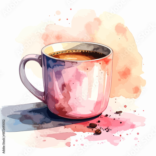 Watercolor Painting of Coffee Cup.