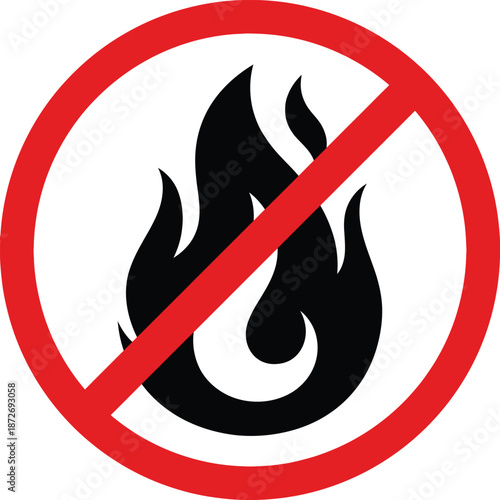 A red prohibition sign displaying a black flame with a diagonal line indicating no fire allowed