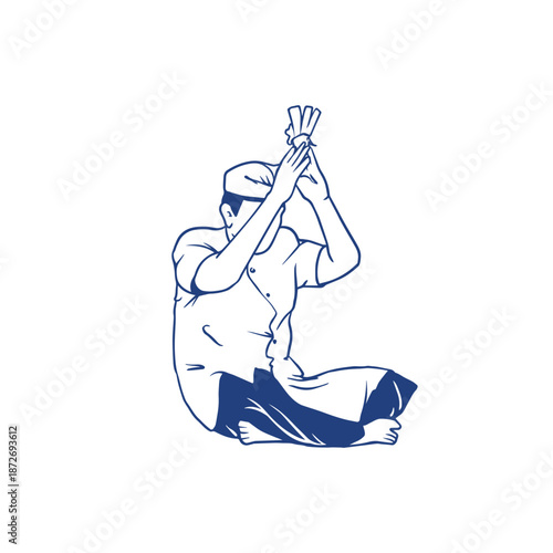 Hand drawn man praying in hindu religion illustrations