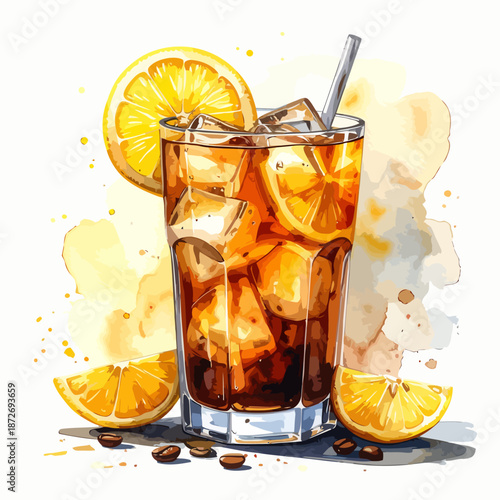 Refreshing Iced Coffee with Lemon Slices in a Tall Glass.