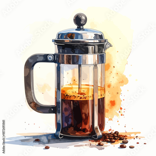 Freshly brewed coffee in a classic French press.