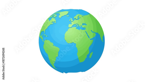 A stylized illustration of planet Earth showing continents and oceans in vibrant colors.