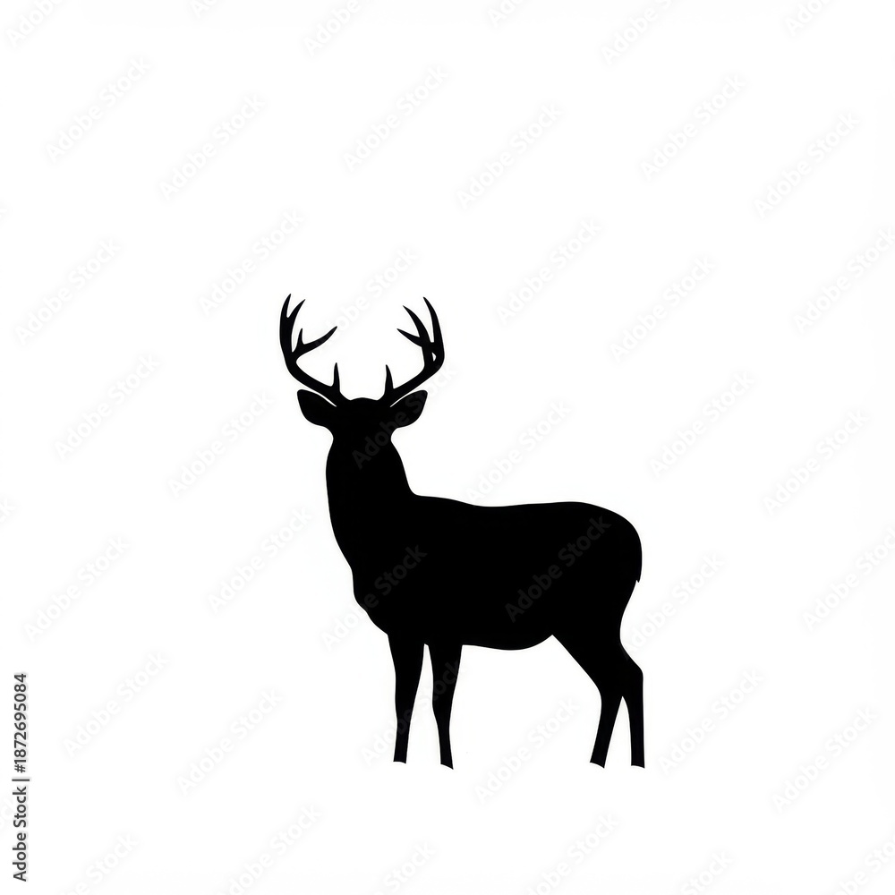 Obraz premium Black Silhouette of a Deer Against White Background