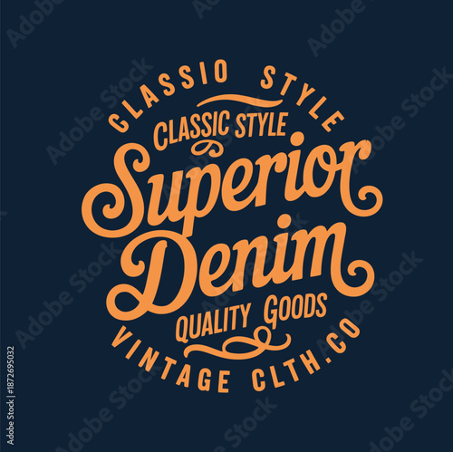 Orange vintage denim brand on dark blue background