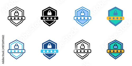 Password Protection icons set multiple style collection. Editable stroke 
