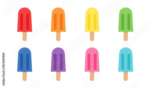 Colored wooden popsicle sticks for counting and color matching flat vector icon set isolated on transparent background