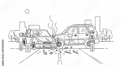 Two cars involved in a road accident with people standing nearby.