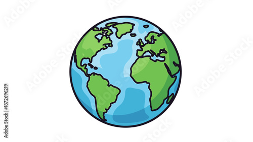 A colorful illustration of planet Earth showing continents and oceans.