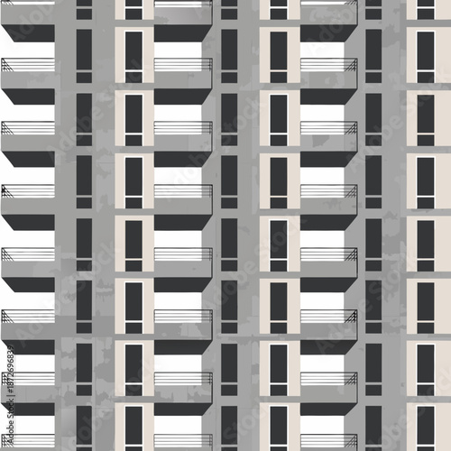 Modern apartment building facade with multiple balconies and windows