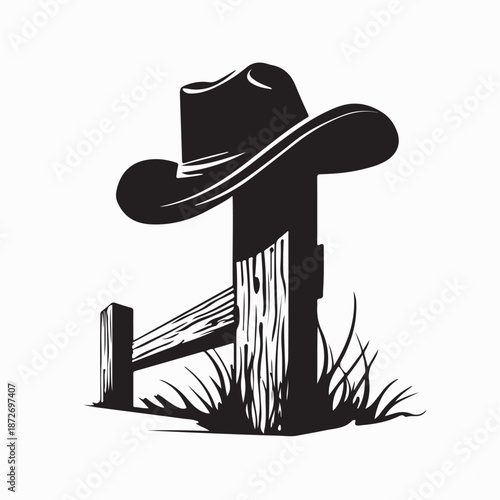 Cowboy Hat Hanging on Fence Post Image Vector on White Background