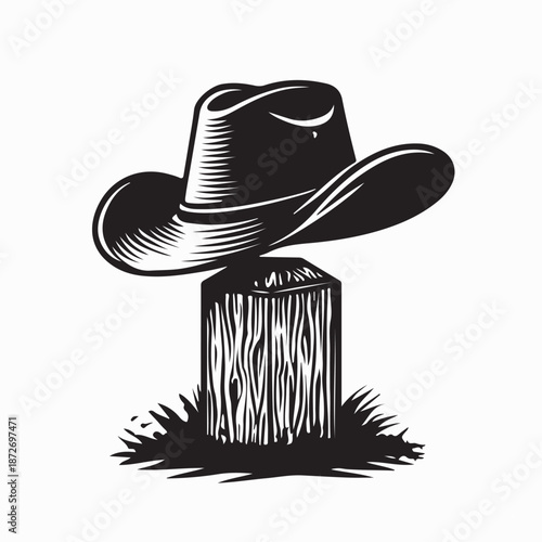 Cowboy Hat Hanging on Fence Post Image Vector on White Background