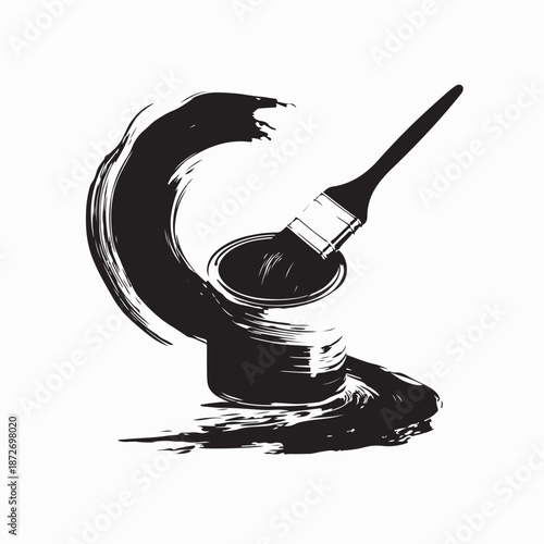 Paint can and Brush Vector Image Isolated on White Background