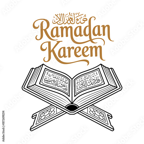Ramadan kareem greeting with quran illustration for muslim holy month