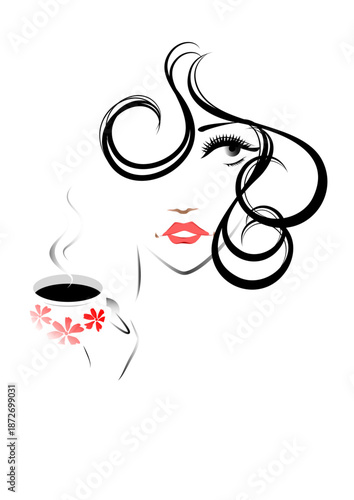 女性の顔、コーヒー、ティータイム