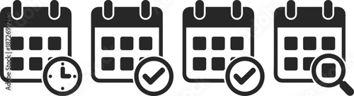 Four black and white calendar with different symbols