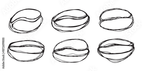 Set of hand drawn fresh roasted coffee bean Arabica robusta seed doodle Single element for design print packaging label decor