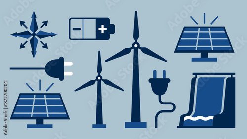 Renewable Energy and Power Sources Illustration with Icons